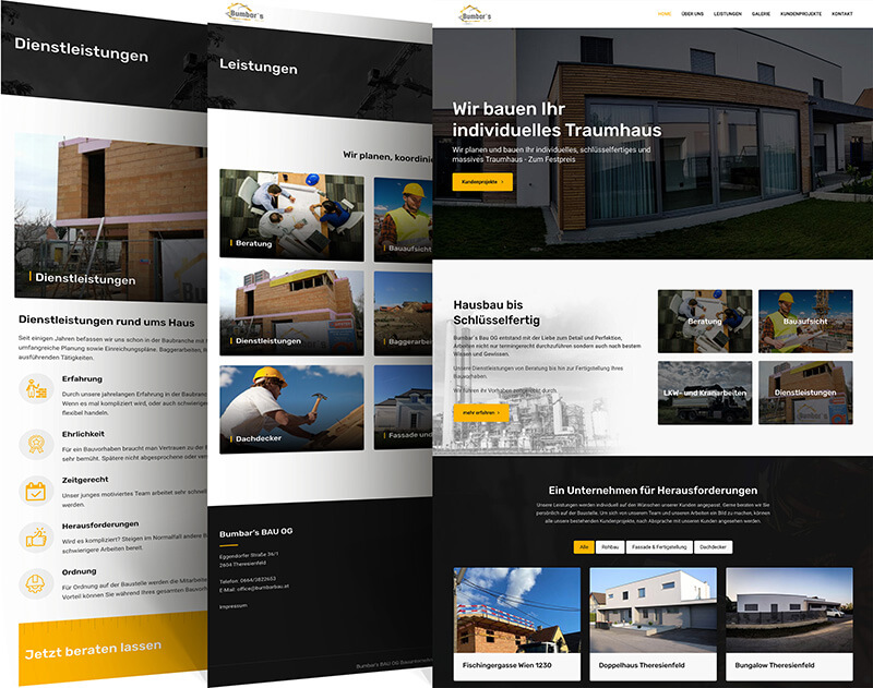 Website Referenz Baufirma - Hausbau bis zur Schlüsselübergabe